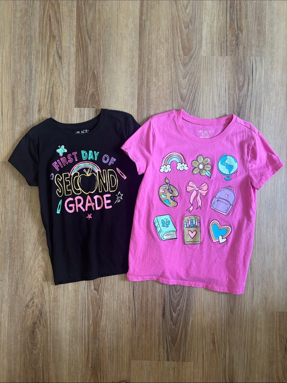 The Children's Place Pink & Black Short Sleeve Graphic Tees - School Icons